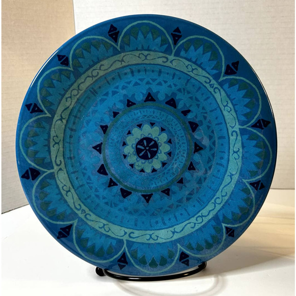 IL Mulino New York Set Of (5) 100% Melamine Turquoise Blue Abstract Print Plates - Picture 8 of 10